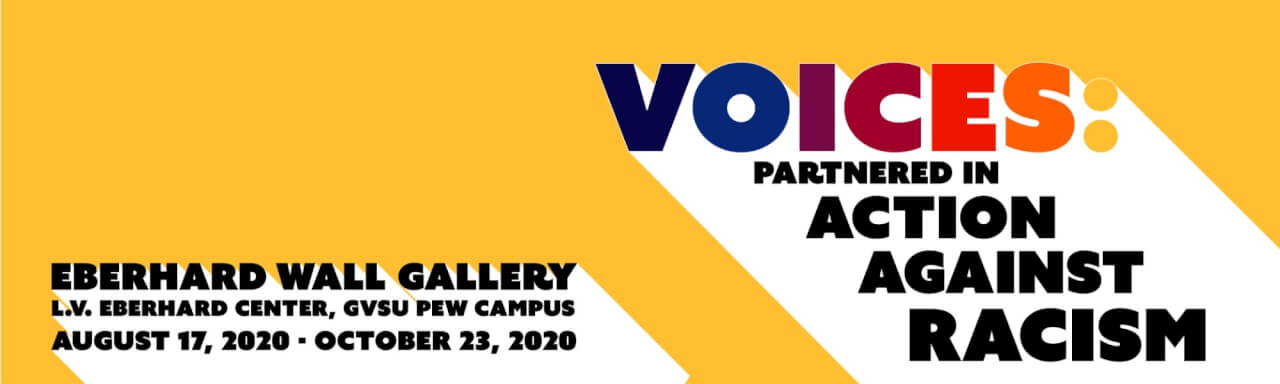 text on yellow background that reads "Voices: Partnered in Action Against Racism"